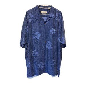 Tommy Bahama Relax 100% Silk Floral Print Hawaiian Camp Shirt Men's XXL Navy
